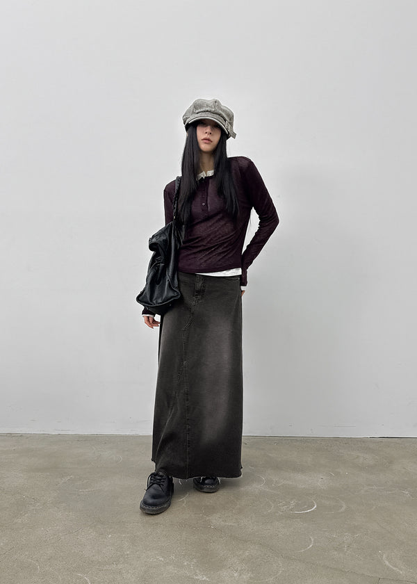 Delke Henley Neck Button Long Sleeve T-shirt (30% Wool)