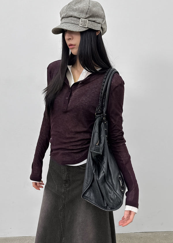 Delke Henley Neck Button Long Sleeve T-shirt (30% Wool)