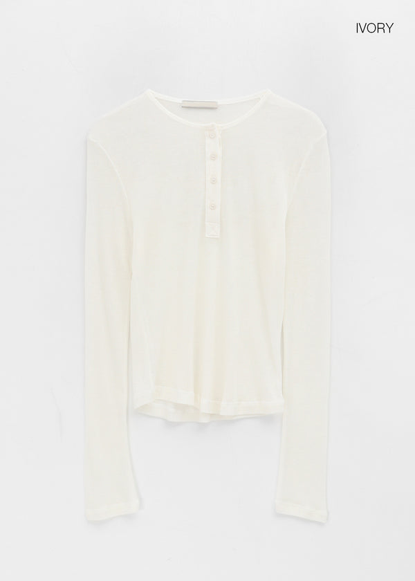 Delke Henley Neck Button Long Sleeve T-shirt (30% Wool)