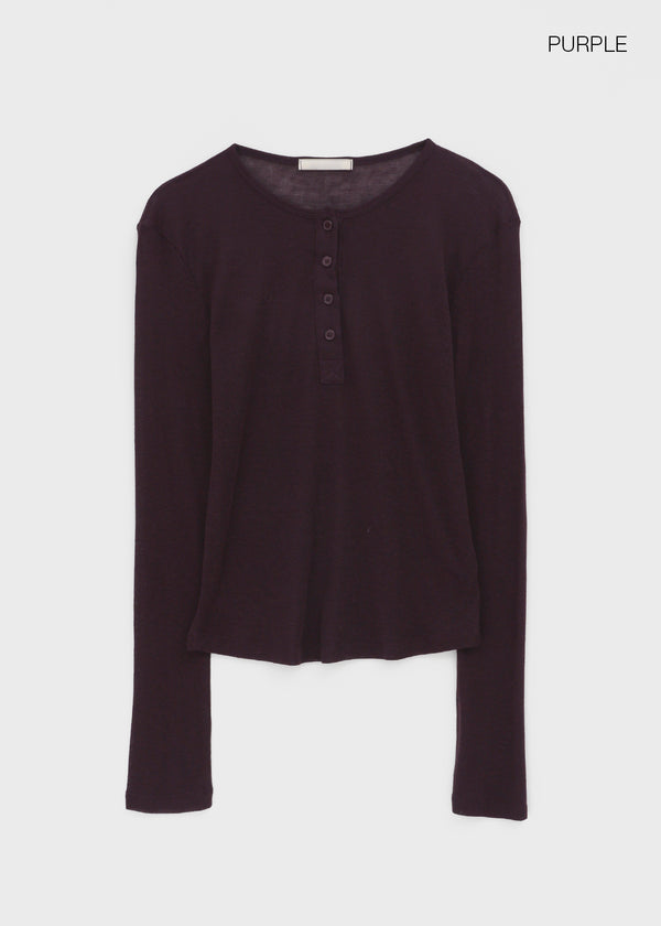 Delke Henley Neck Button Long Sleeve T-shirt (30% Wool)