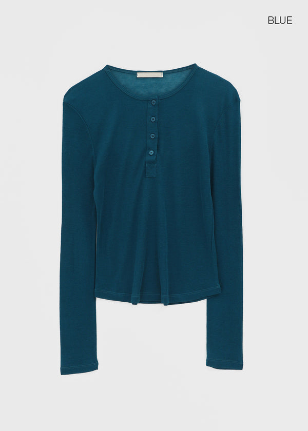 Delke Henley Neck Button Long Sleeve T-shirt (30% Wool)