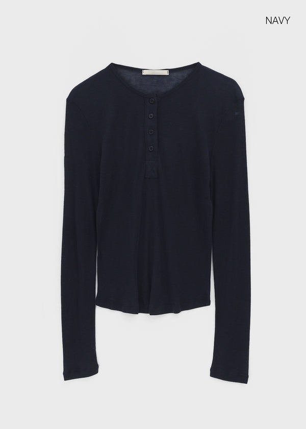 Delke Henley Neck Button Long Sleeve T-shirt (30% Wool)