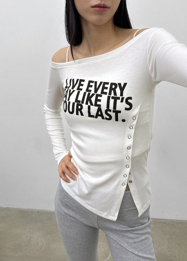 Elfo Slit Off-shoulder Long-sleeved T-shirt