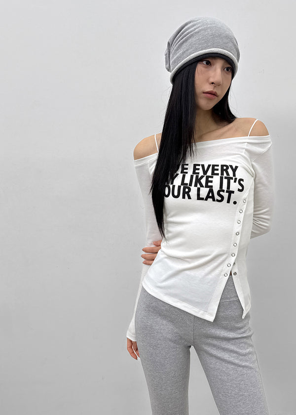 Elfo Slit Off-shoulder Long-sleeved T-shirt