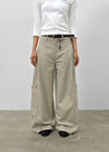 Dunda Incision Rivet Wide Cotton Pants (belt Set)