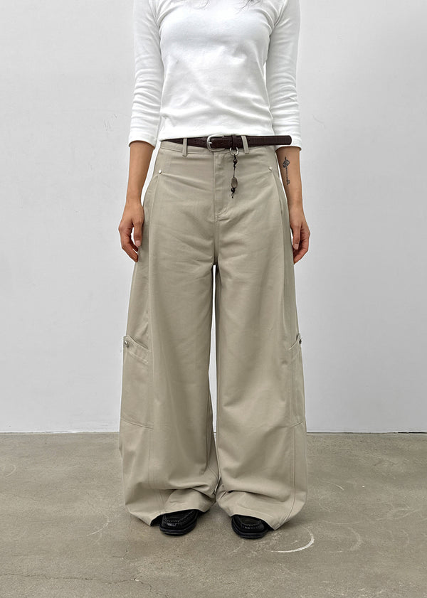 Dunda Incision Rivet Wide Cotton Pants (belt Set)