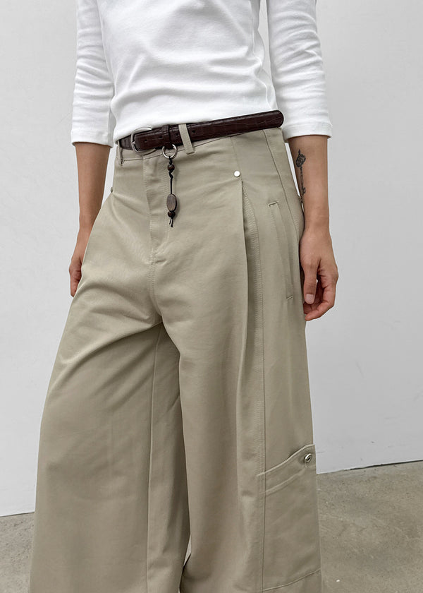 Dunda Incision Rivet Wide Cotton Pants (belt Set)