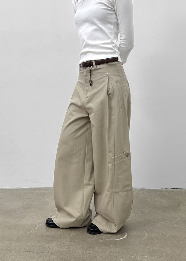 Dunda Incision Rivet Wide Cotton Pants (belt Set)