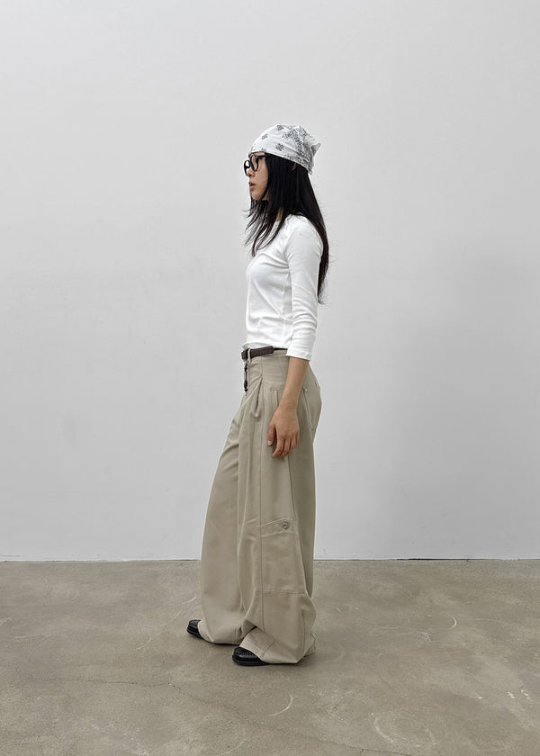 Dunda Incision Rivet Wide Cotton Pants (belt Set)