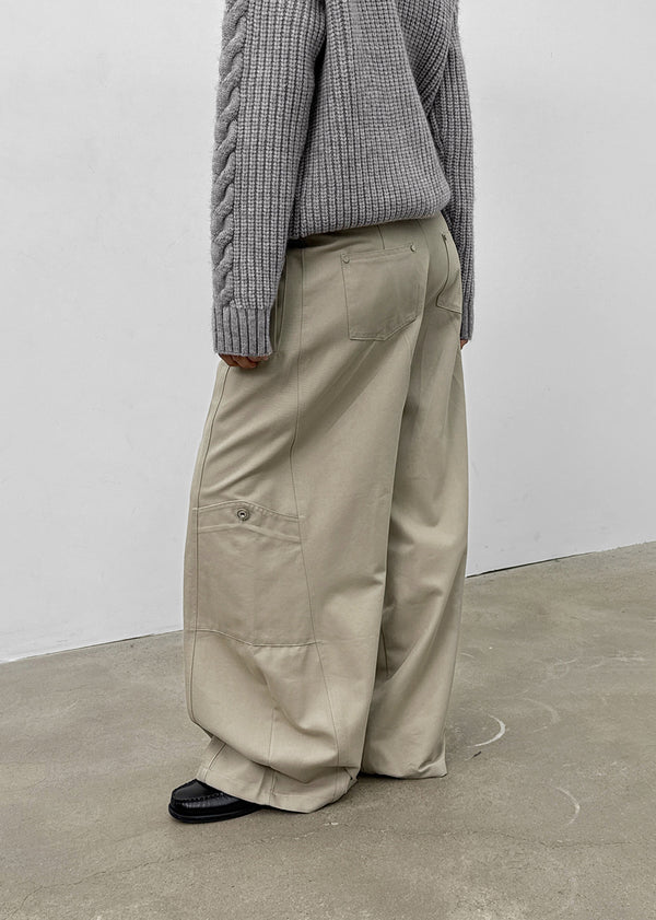 Dunda Incision Rivet Wide Cotton Pants (belt Set)