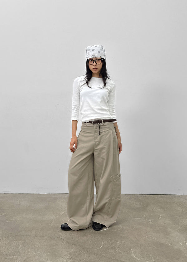 Dunda Incision Rivet Wide Cotton Pants (belt Set)