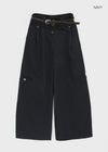 Dunda Incision Rivet Wide Cotton Pants (belt Set)