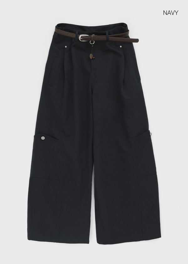 Dunda Incision Rivet Wide Cotton Pants (belt Set)