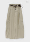 Dunda Incision Rivet Wide Cotton Pants (belt Set)