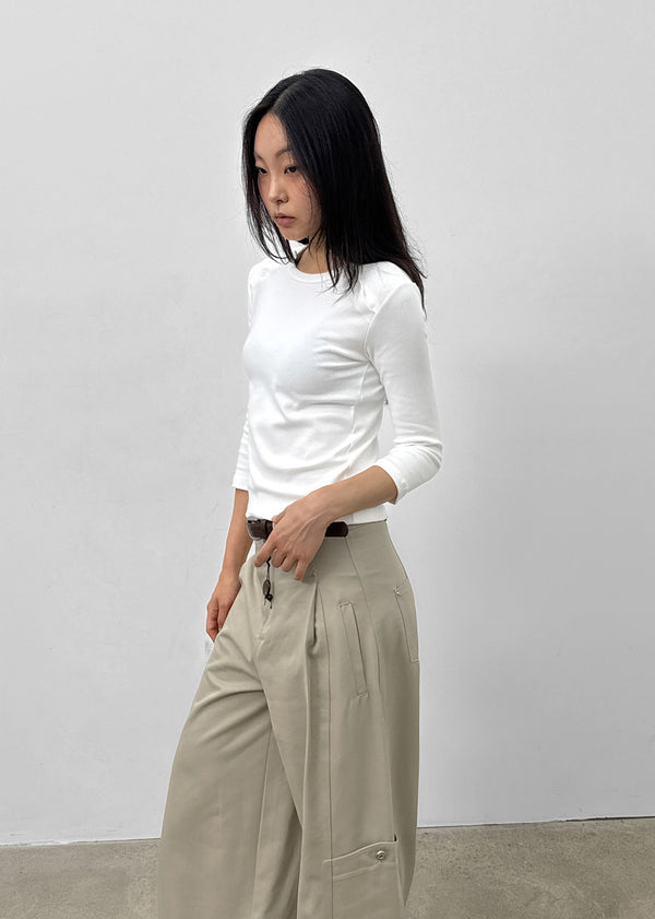 Riming Diagonal Slit 3/4 Sleeve Tee