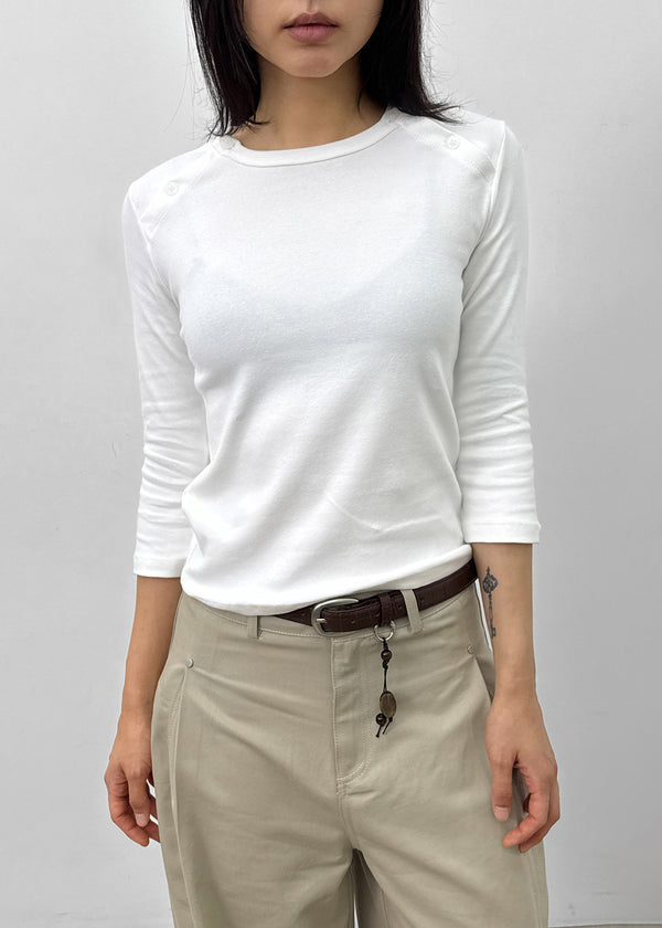 Riming Diagonal Slit 3/4 Sleeve Tee
