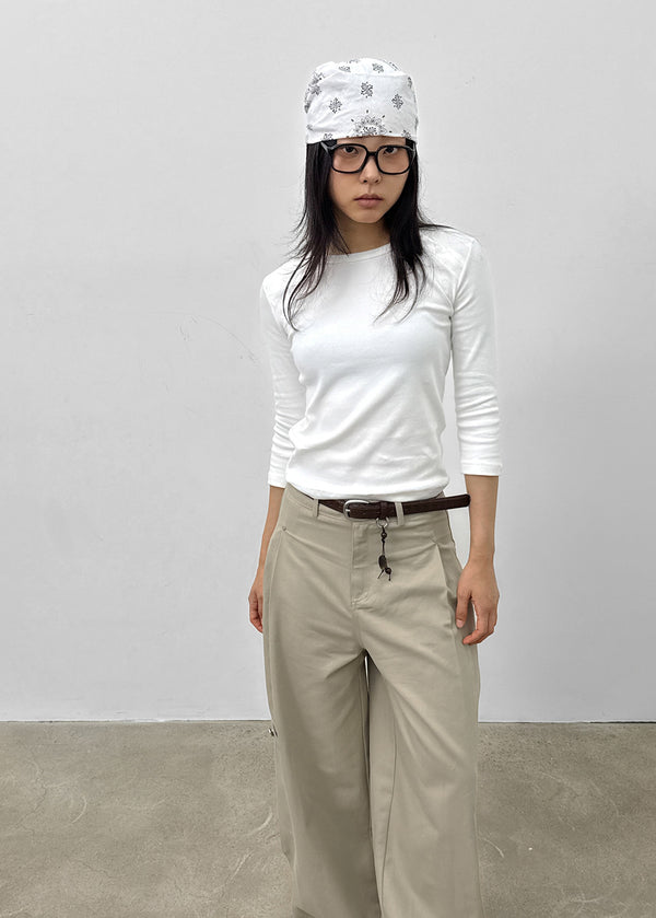 Riming Diagonal Slit 3/4 Sleeve Tee