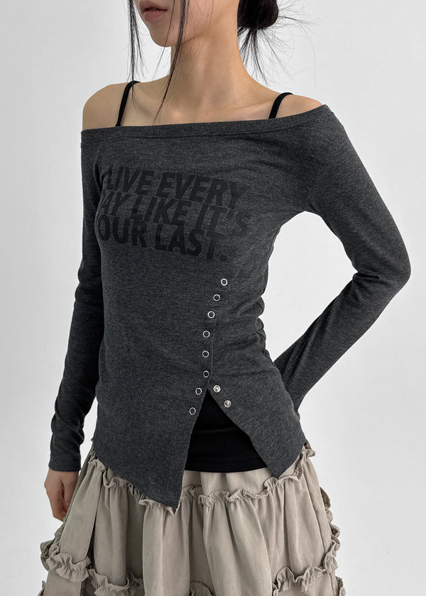 Elfo Slit Off-shoulder Long-sleeved T-shirt