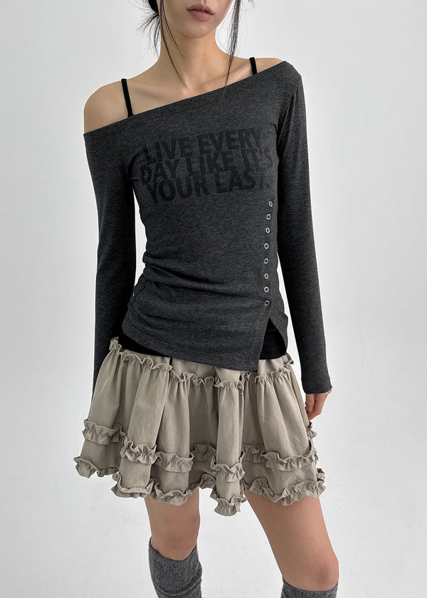 Elfo Slit Off-shoulder Long-sleeved T-shirt