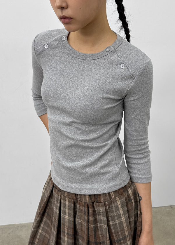 Riming Diagonal Slit 3/4 Sleeve Tee