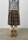 Nushin Outer Fleece Banding Pleated Check Midi Skirt