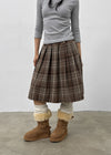Nushin Outer Fleece Banding Pleated Check Midi Skirt