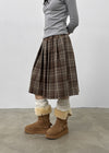 Nushin Outer Fleece Banding Pleated Check Midi Skirt