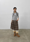 Nushin Outer Fleece Banding Pleated Check Midi Skirt