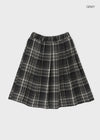 Nushin Outer Fleece Banding Pleated Check Midi Skirt