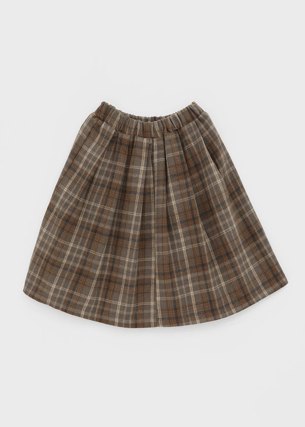 Nushin Outer Fleece Banding Pleated Check Midi Skirt