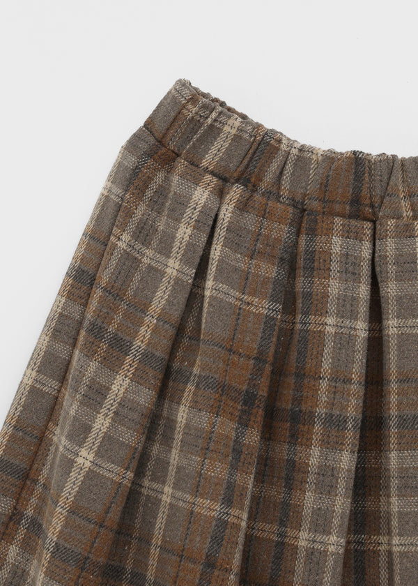 Nushin Outer Fleece Banding Pleated Check Midi Skirt