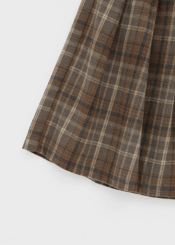 Nushin Outer Fleece Banding Pleated Check Midi Skirt