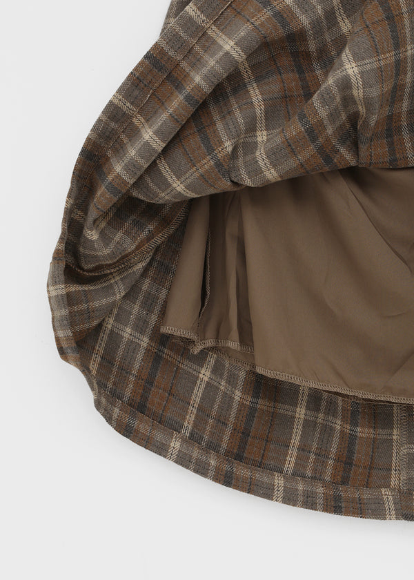 Nushin Outer Fleece Banding Pleated Check Midi Skirt