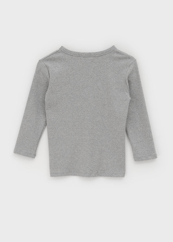 Riming Diagonal Slit 3/4 Sleeve Tee