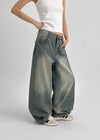 Decat Cut Balloon Wide Denim Pants