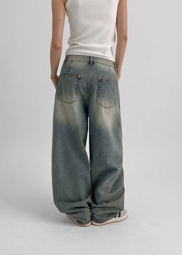 Decat Cut Balloon Wide Denim Pants