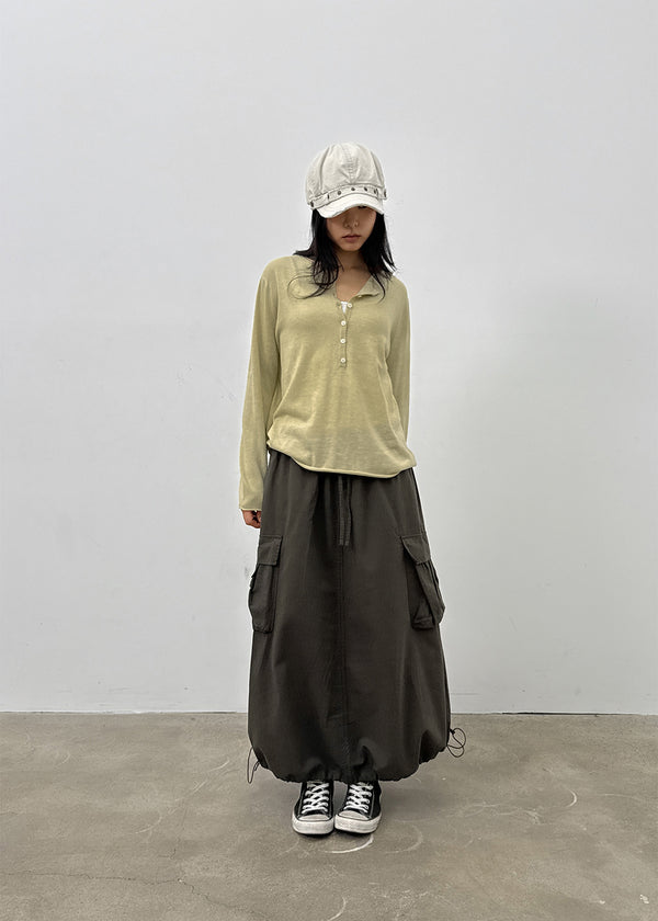Jerk String Flare Cargo Long Skirt