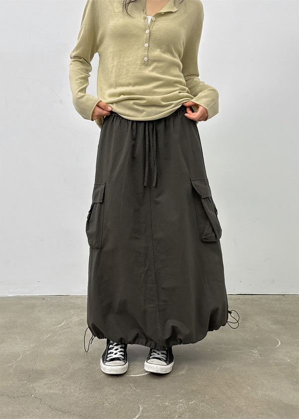 Jerk String Flare Cargo Long Skirt