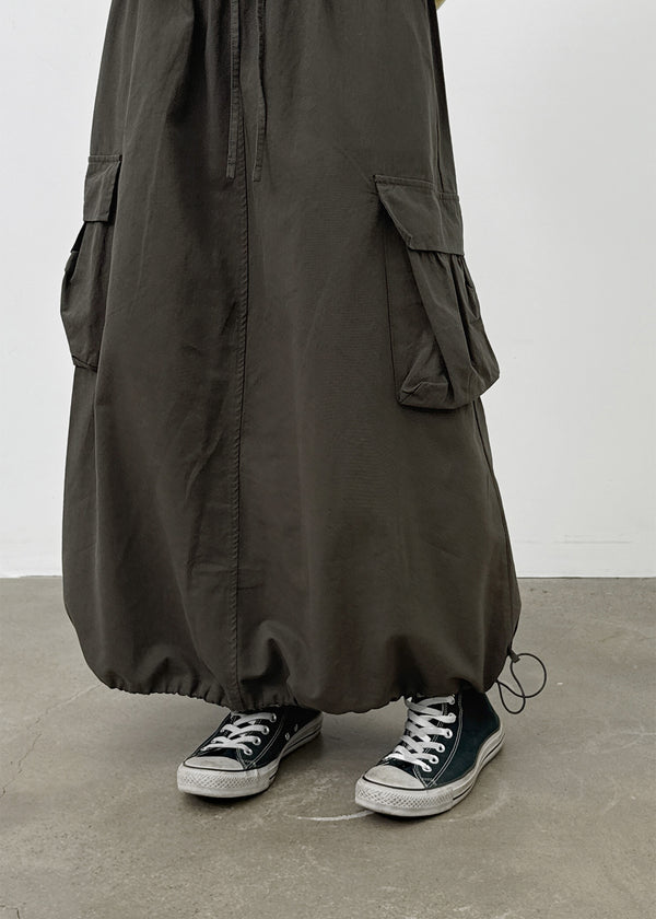 Jerk String Flare Cargo Long Skirt