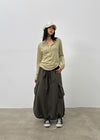 Jerk String Flare Cargo Long Skirt
