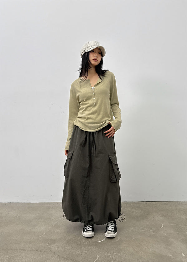 Jerk String Flare Cargo Long Skirt