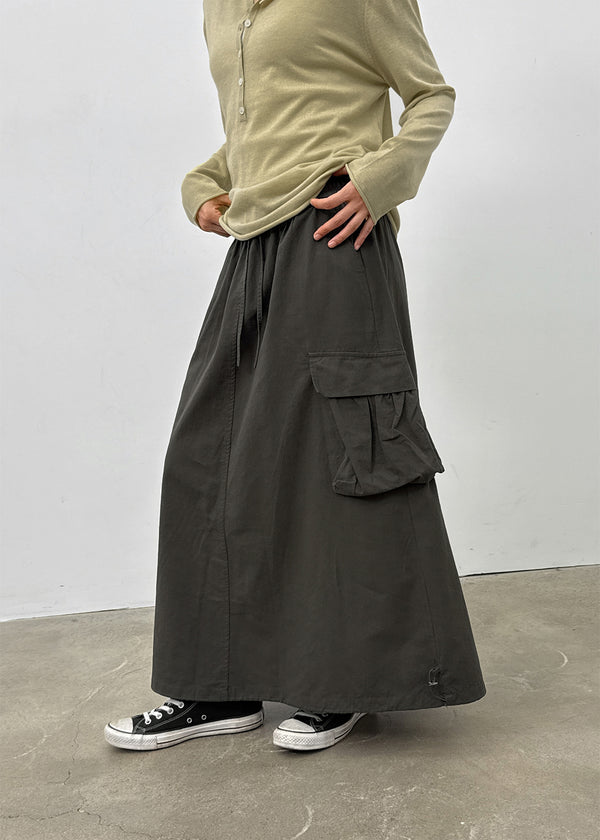 Jerk String Flare Cargo Long Skirt