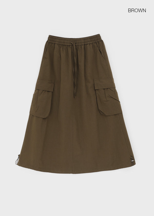 Jerk String Flare Cargo Long Skirt