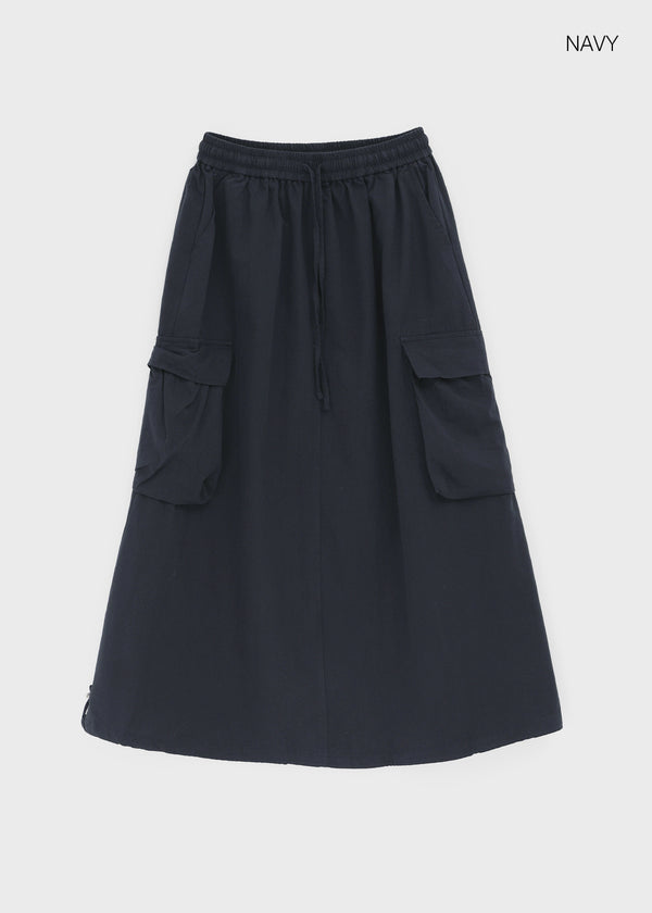 Jerk String Flare Cargo Long Skirt