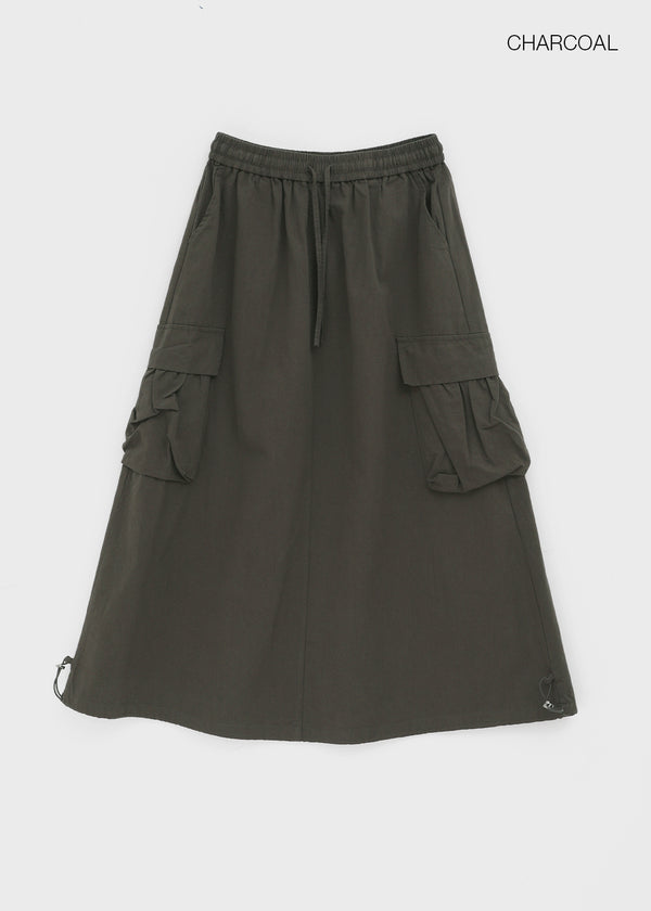 Jerk String Flare Cargo Long Skirt