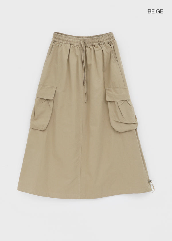 Jerk String Flare Cargo Long Skirt