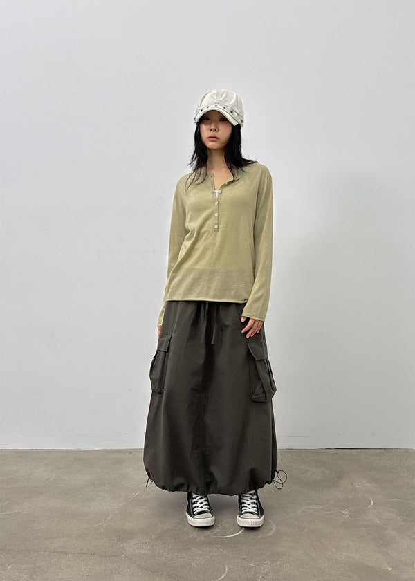 Lambdo Loose Fit Henley Neck Knit Long Sleeve T-shirt