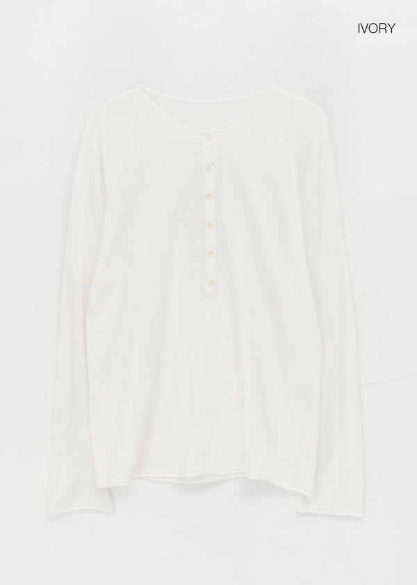 Lambdo Loose Fit Henley Neck Knit Long Sleeve T-shirt