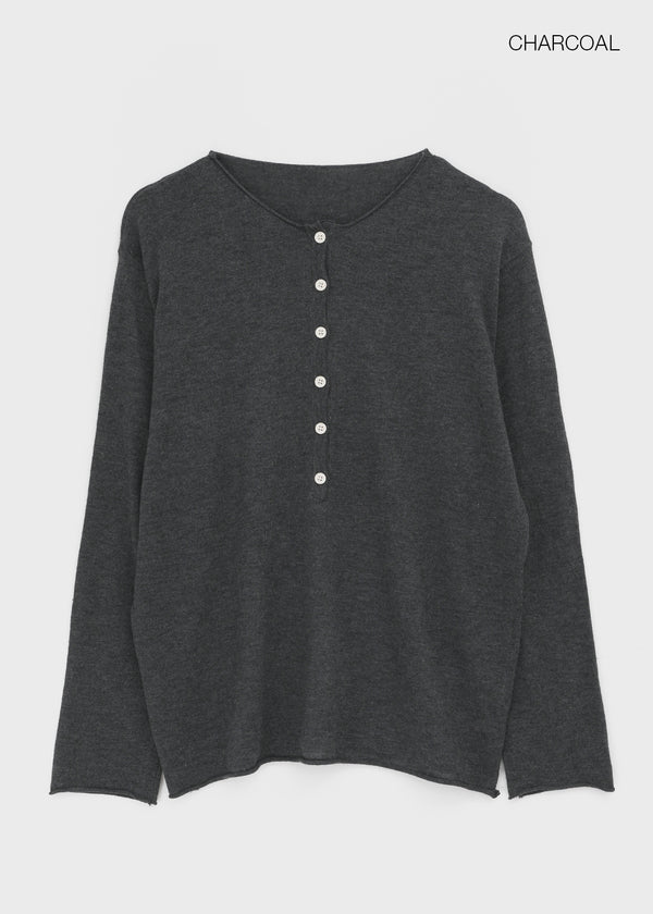 Lambdo Loose Fit Henley Neck Knit Long Sleeve T-shirt