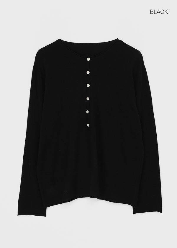 Lambdo Loose Fit Henley Neck Knit Long Sleeve T-shirt